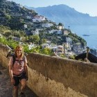 Hiker following the Amalfi coastal path