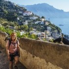 Hiker following the Amalfi coastal path