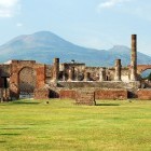 View of Pompeii ruins with Vesuvius in the background
