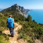 Woman hiking to Portovenere in Italy