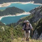 Hiker in Durmitor mountains in Montenegro