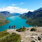Walk overlooking Gjende Lake in Norway