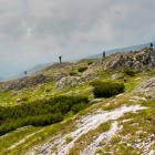 Hikers in the Carpathian mountains of Romania