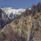 Piatra Craiului mountain ridge over Zărnești Gorge in Romania