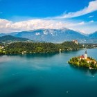 Aerial of Lake Bled in Slovenia