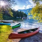 Canoes in Lake Bohinj, Slovenia