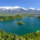 Aerial view of Lake Bled in Slovenia