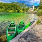 Canoes in Lake Bohinj, Slovenia