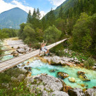 Hikers at Soca River in Slovenia