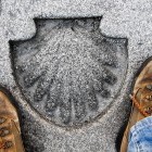 Camino shell mark in Obradoiro Square, Santiago de Compostela, Spain