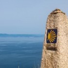 Way marker along the Camino de Santiago Coastal Way walking trail in Spain