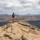 Hiker at the Caldera Blanca in Lanzarote in the Canary Islands