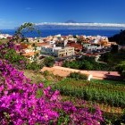 View of El Teide Volcano on Tenerife and Agulo in La Gomera, the Canary Islands