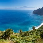 Santa Catalina beach and mountains on La Gomera, the Canary Islands. View of Tenerife in the background