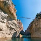 View up to a suspension bridge in Montsec, Spain