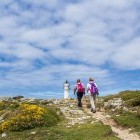 Hikers heading towards the coast on the Camino de Santiago pilgrimage route in Spain