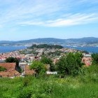 View of a town along the  Camino de Santiago Coastal Way walking trail in Spain