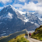 Hikers on the Eiger Trail in Switzerland