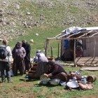 Group of walkers being greeted by nomads in Lycia, Turkey