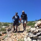 Two male hikers walking on Naxos Island in Greece