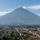 View of Antigua, in the shadow of a volcano, in Guatemala.