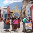Women walking the streets of Antigua, Guatemala.