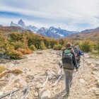 Hikers walking towards Fitz Roy mountain in Los Glaciares National Park