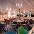 The restaurant area on board Plancius, in Greenland.