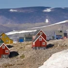 View of Itoqqortoomiit's colourful houses, in Greenland, Arctic