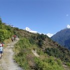 Trekkers in the Annapurna region Himalayas Nepal