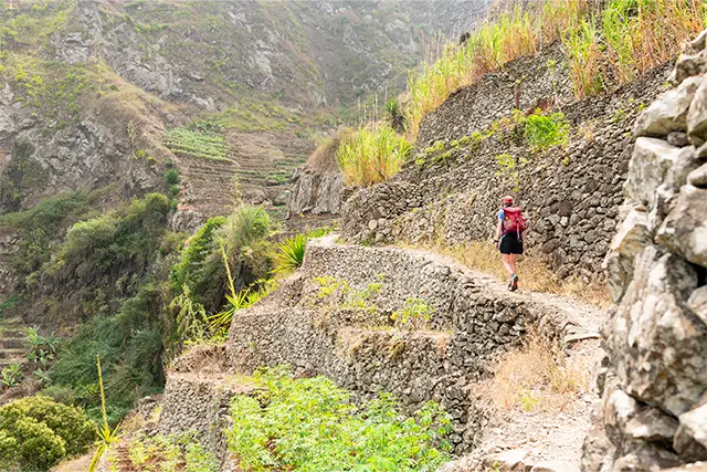 Journalist Sarah Baxter in Cape Verde on a hiking holiday, looking out to the view.
