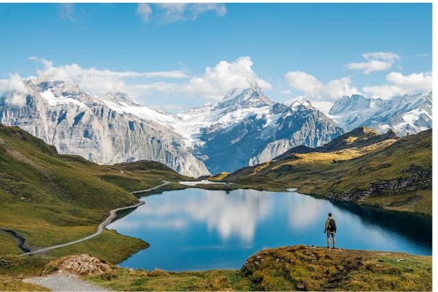 Blue lake with mountain reflection