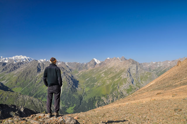 Hiker at Tien Shan in Kyrgyzstan