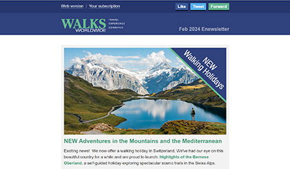 Screenshot of the header area of a recent Walks Worldwide e-newsletter.