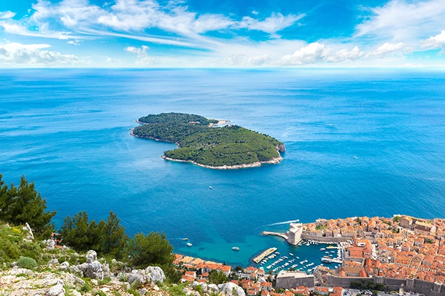 Aerial shot of Lokrum island in Croatia