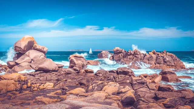 Pink granite coastline in Brittany, France