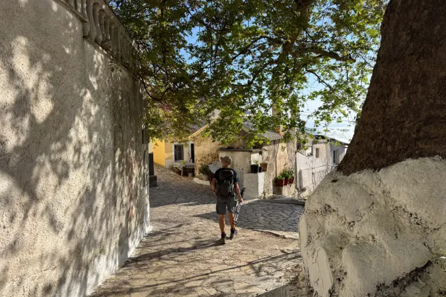 Walking in a village in Corfu.