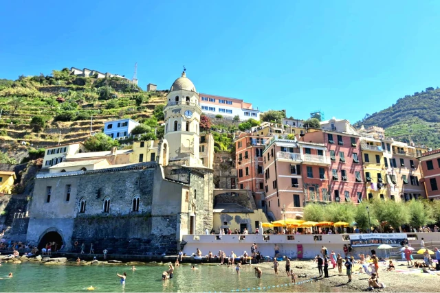 Vernazza village with the tide out, Italy.