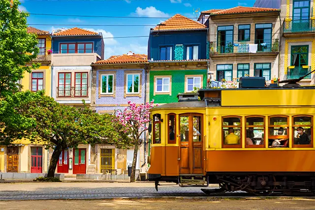 A view of the tram in Porto, Portugal