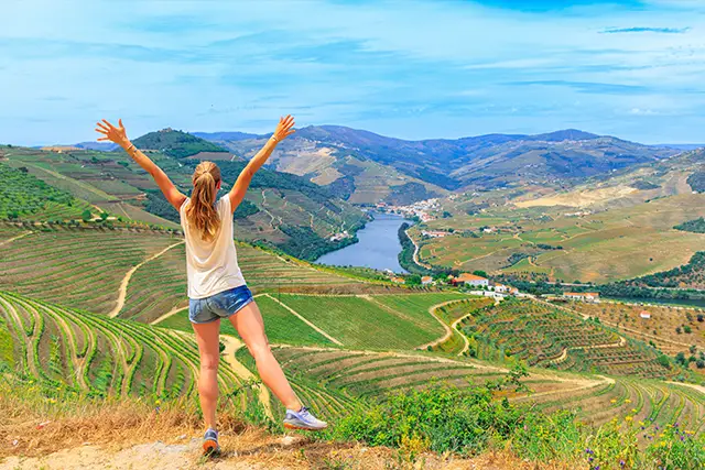 Woman posing in the Duoro Valley, Portugal 
