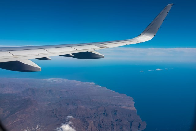 View of Gran Canaria, the Canary Islands from the plane window