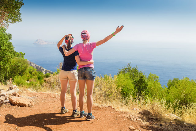 Hikers admiring the view after hiking the Lycian Way, Turkey