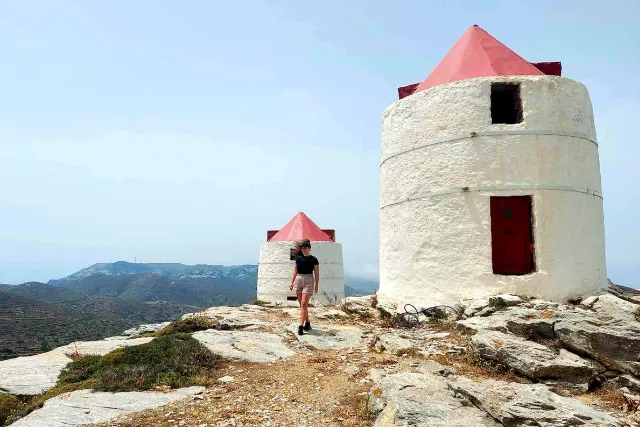 Walking amongst the windmills in the Cyclades, Greece.