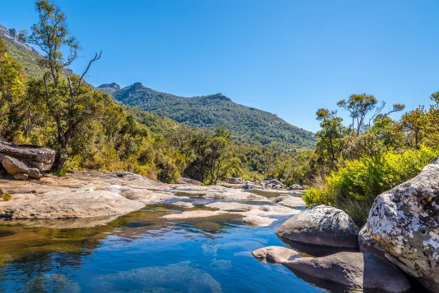 Mountain landscape with river, in Madagascar.