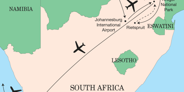 Route map for South African Walking Safari