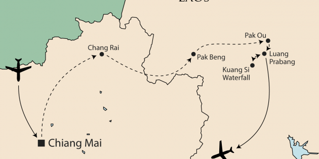 Route map for Thailand & Laos Discovery