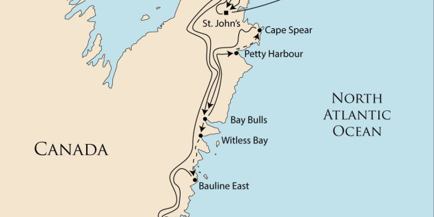 Route map for East Coast Trail