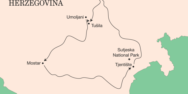 Route map for Bosnia & Herzegovina Hiking Adventure