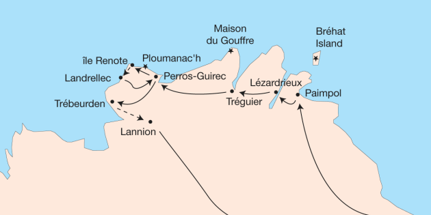 Route map for Walking Brittany’s Breton Coast
