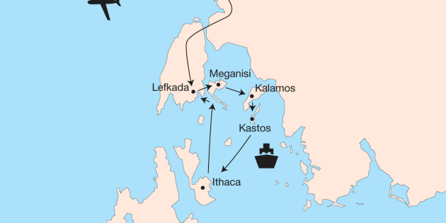 Route map for Greek Island Sailing & Walking Adventure